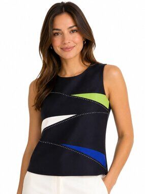 Vintage D.J. Summers Petite Black Green Blue Sleeveless Top